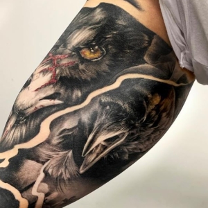 Tatuaj cu cioara pe mana